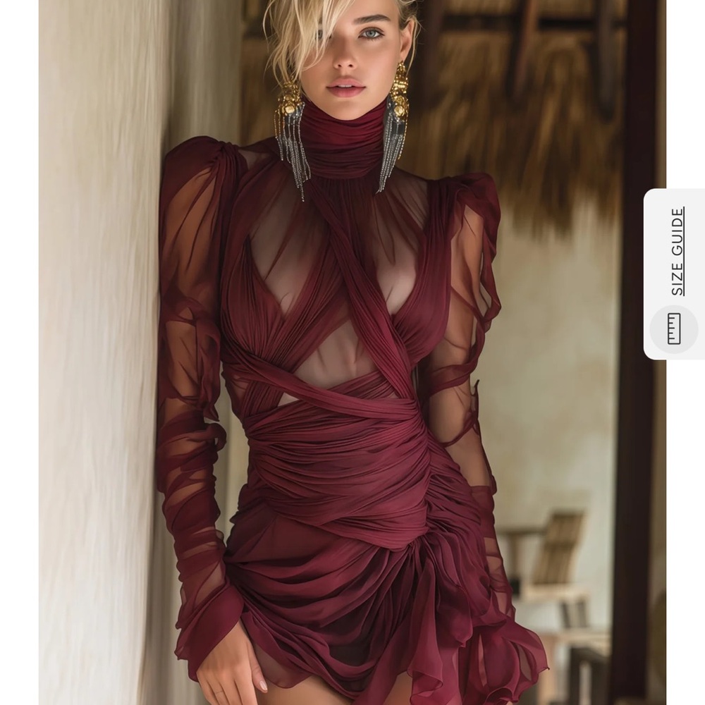Chic Long Sleeve Burgundy Dress